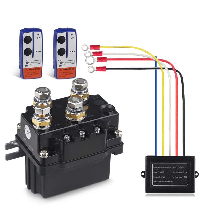 WATERWICH 12V 500A Winch Solenoid Relay Contactor+2pcs Wireless Winch Remote Control Kit with 6 Protecting Caps Universal for Truck Jeep ATV SUV 5500-12000lbs Winch - Image 1